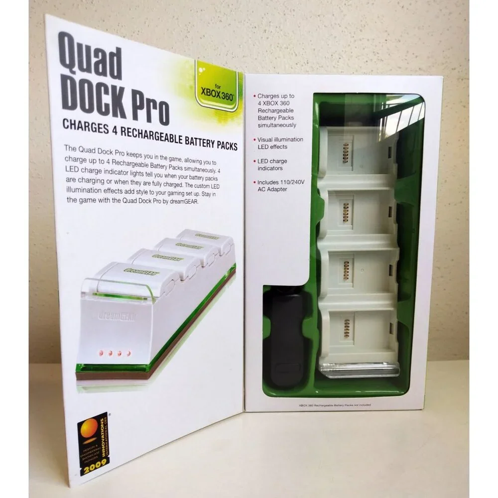 dreamGEAR Xbox 360 Quad Dock Pro - 4 Battery Charger (White)